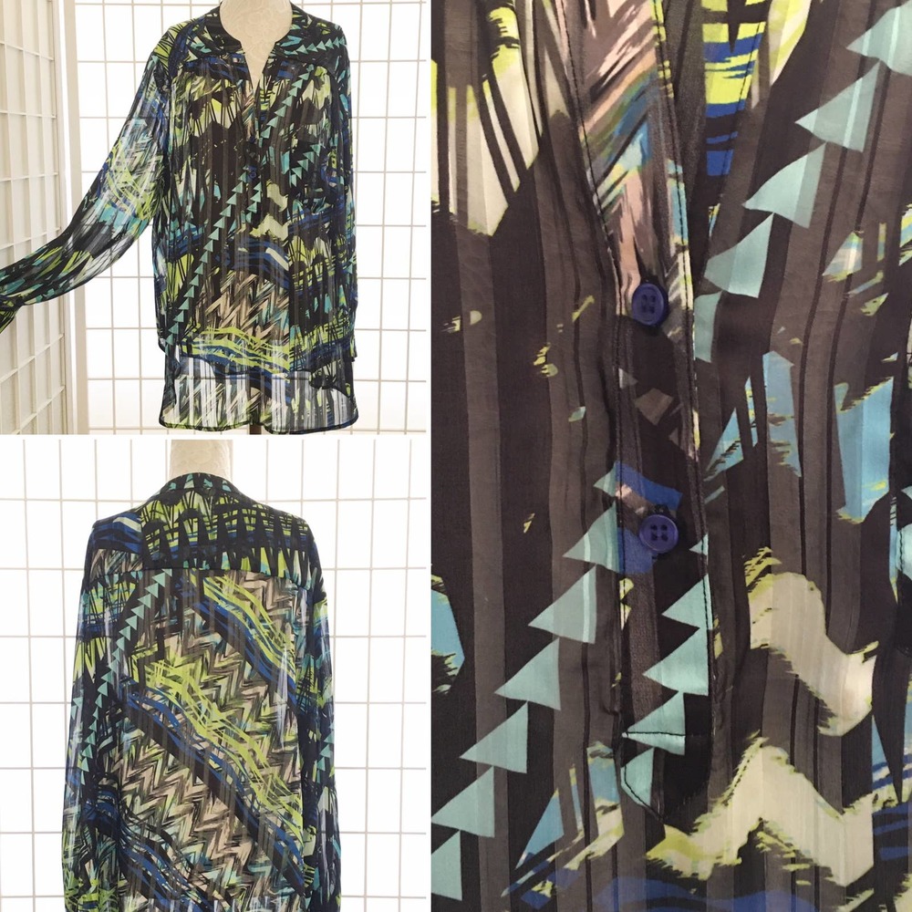 Nikkies Threads Blue and Green Blouse 2X